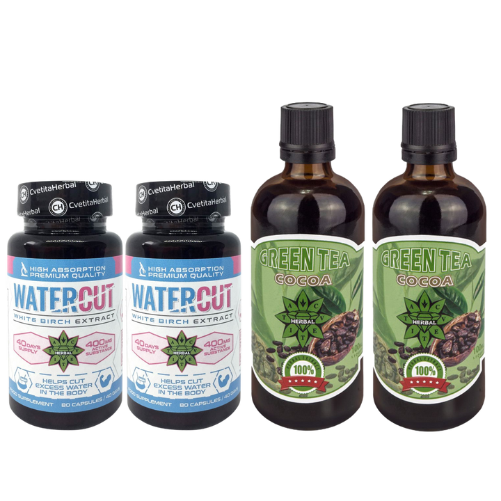 COMBO BALÍK: Green Tea with Cocoa 100ml + Water Cut (Extrakt Brezy Bielej) 80 kapsúl