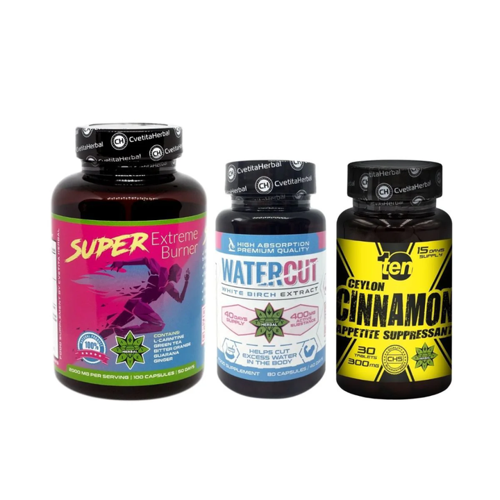 FAT BURNING COMBO BALÍČEK: Super Extreme Burner + Water Cut + 10/ten Ceylon Cinnamon