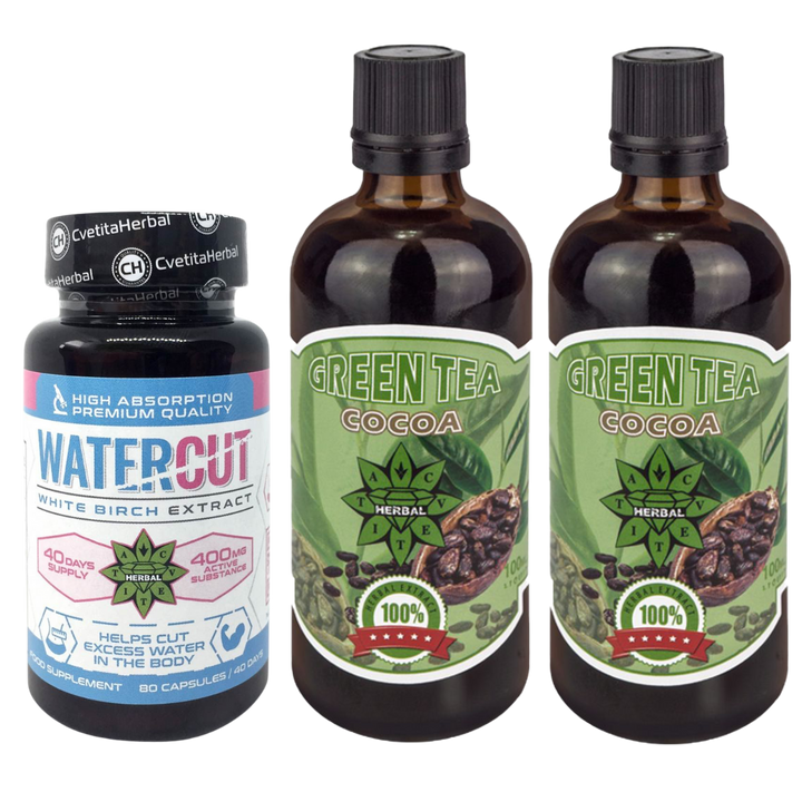 COMBO BALÍK: Green Tea with Cocoa 100ml + Water Cut (Extrakt Brezy Bielej) 80 kapsúl