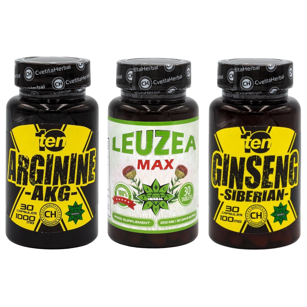 COMBO BALÍK: Leuzea 30 tabliet + TEN Arginine 40 tabliet + Ten Siberian Ginseng 30 tabliet