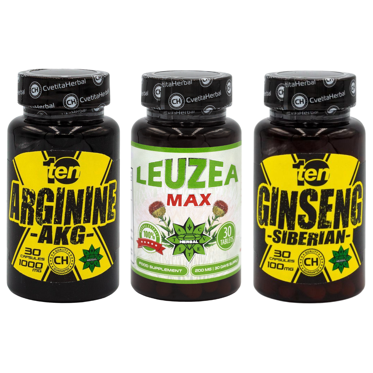 COMBO BALÍK: Leuzea 30 tabliet + TEN Arginine 40 tabliet + Ten Siberian Ginseng 30 tabliet