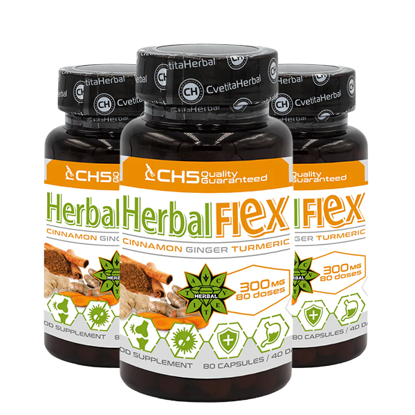 Kurkuma, Zázvor, Cejlónska škorica - Herbal Flex (80 kapsúl x 300mg) - Herbal Flex