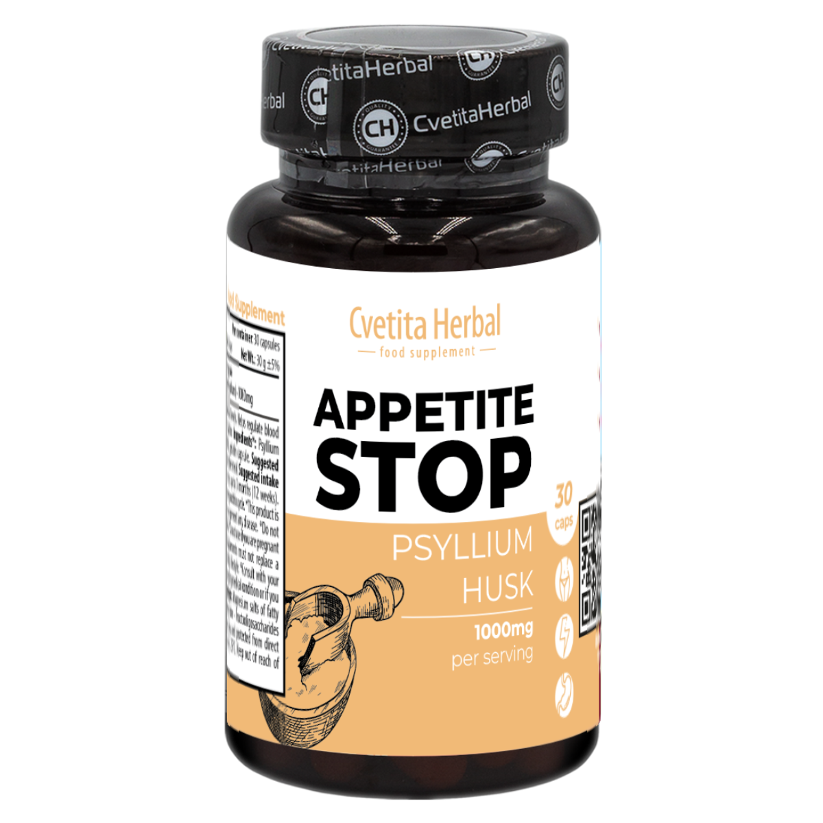 Jablčný ocot "Biely babka (Psyllium)" - Appetite Stop (30 kapsúl x 1000 mg)