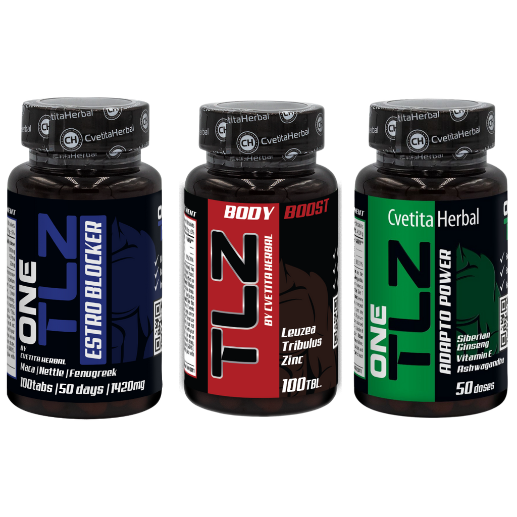 COMBO BALÍČEK: TLZ BODY BOOST 100tabliet + TLZ ESTRO BLOCKER 100tabliet + TLZ ADAPTO POWER 50tabliet