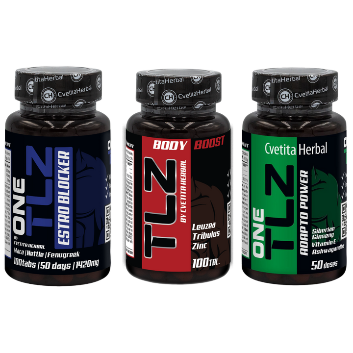 COMBO BALÍČEK: TLZ BODY BOOST 100tabliet + TLZ ESTRO BLOCKER 100tabliet + TLZ ADAPTO POWER 50tabliet